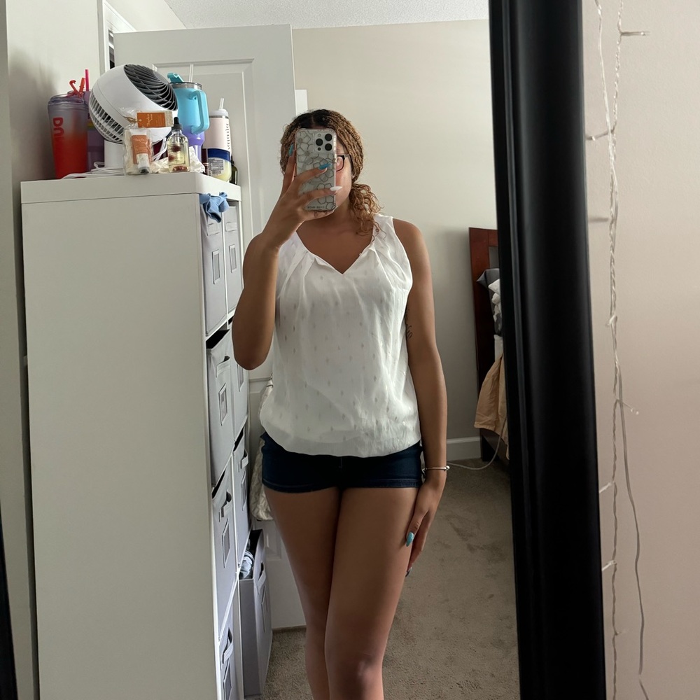 Sara Michelle white and gold dusted blouse tank